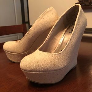 Tan canvas wedges